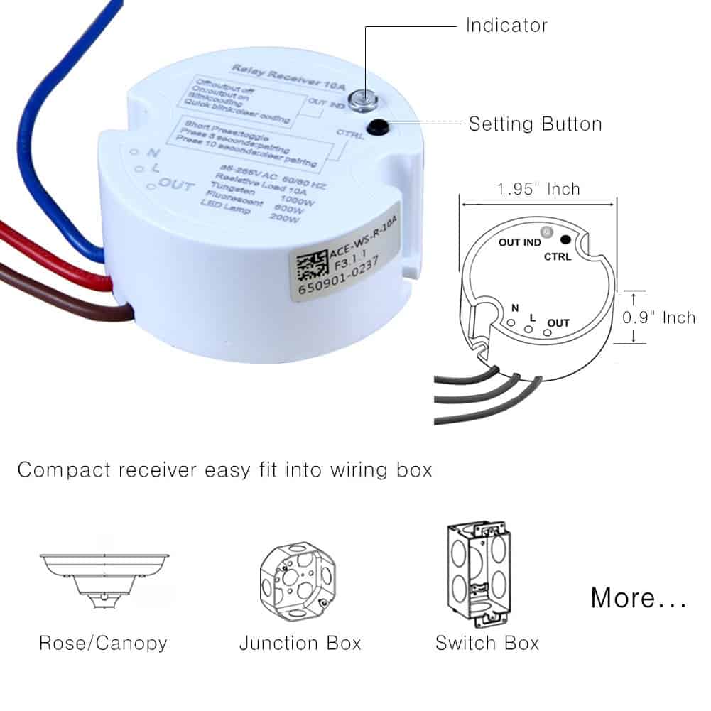 Lighting remote control wireless switch and 2 receivers, control 2 lights  by 1 switch, No WiFi, No Hub, easy for installation